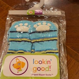 Lookin Good Blue Paw Print  Dog Sock Slippers NWT small